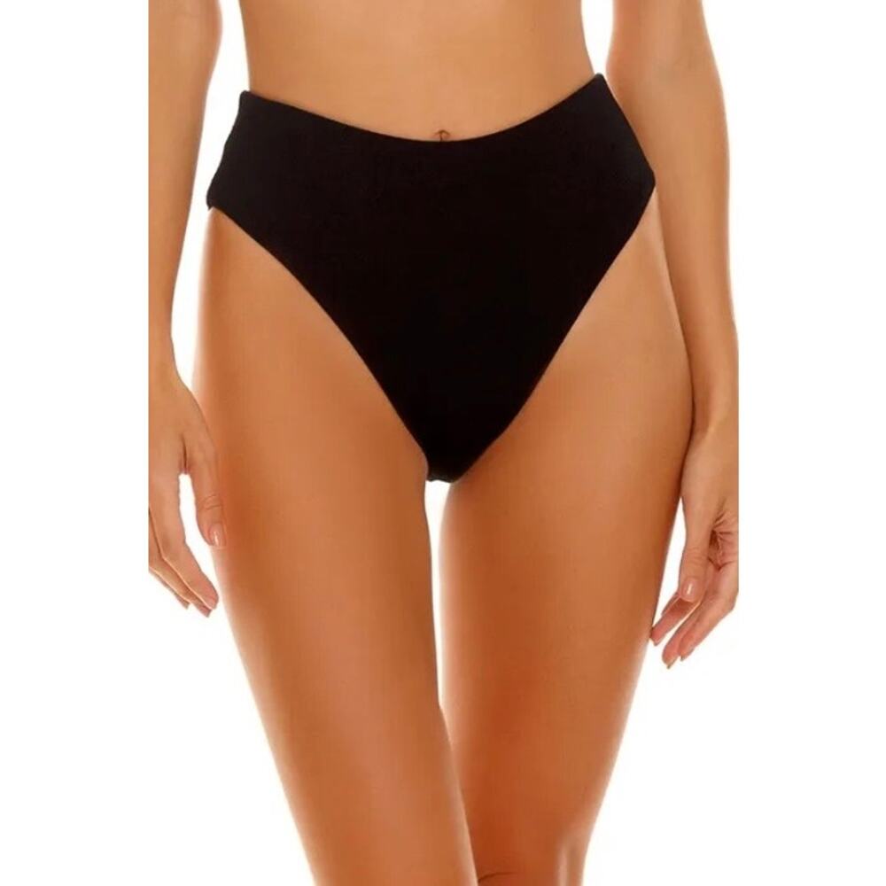 NEW Agua Bendita Penelope Bikini Bottom in Eames Solid Black Textured Size 10 XL